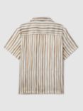 Reiss Kids' Rava Cuban Stripe Short Sleeve Shirt, Ecru/Tobacco