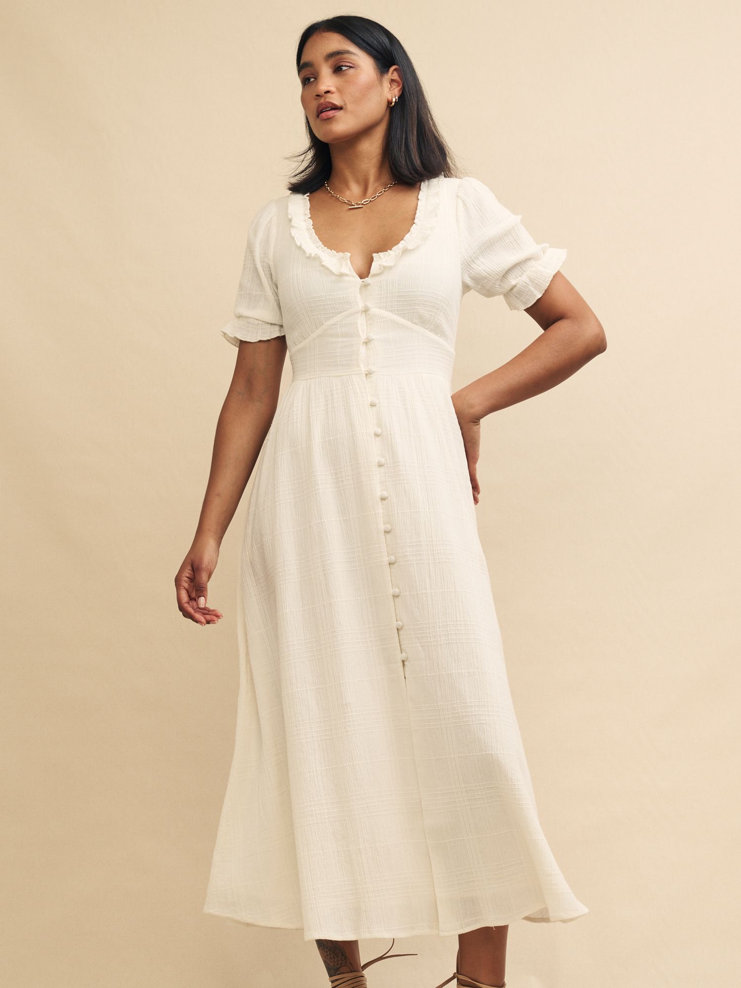 Buy Nobody's Child Flossie Textured Check Midi Dress, White Online at johnlewis.com
