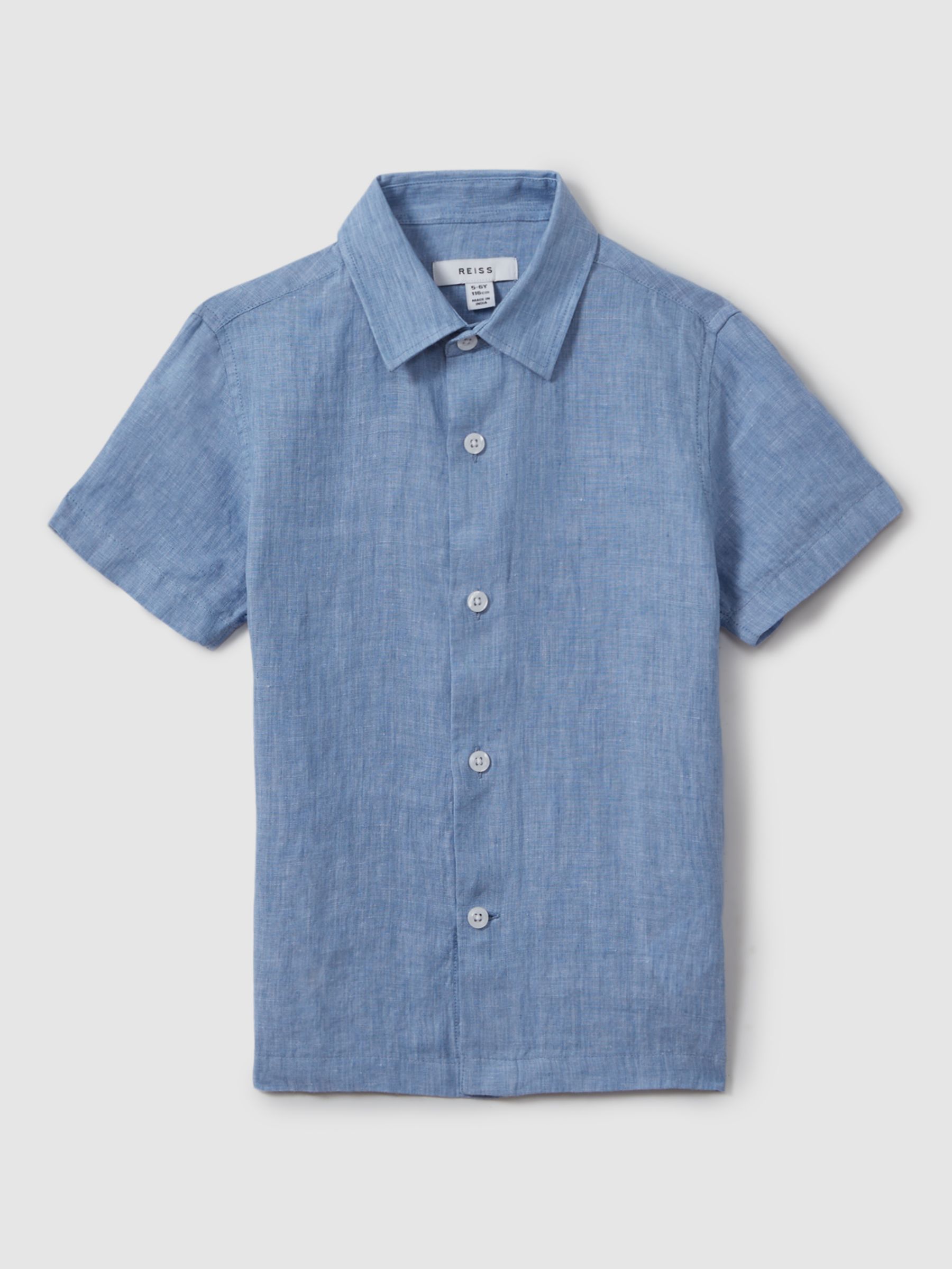 Buy Reiss Kids' Holiday Short Sleeve Linen Shirt, Sky Blue Online at johnlewis.com
