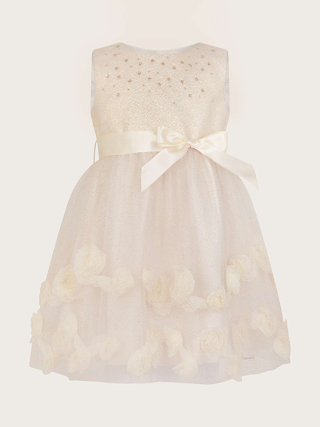 Buy Monsoon Baby Amber Rose 3D Bow Detail Occasion Dress, Gold Online at johnlewis.com