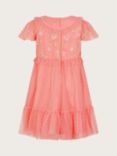 Monsoon Baby Josephine Floral Embroidered Spot Tulle Occasion Dress, Coral