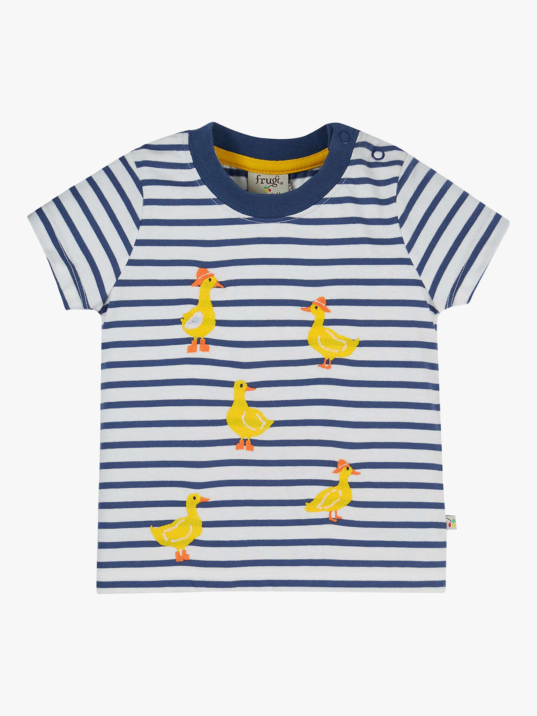 Buy Frugi Baby Ennis Organic Cotton Duck Embroidered Stripe T-Shirt, Navy/White Online at johnlewis.com
