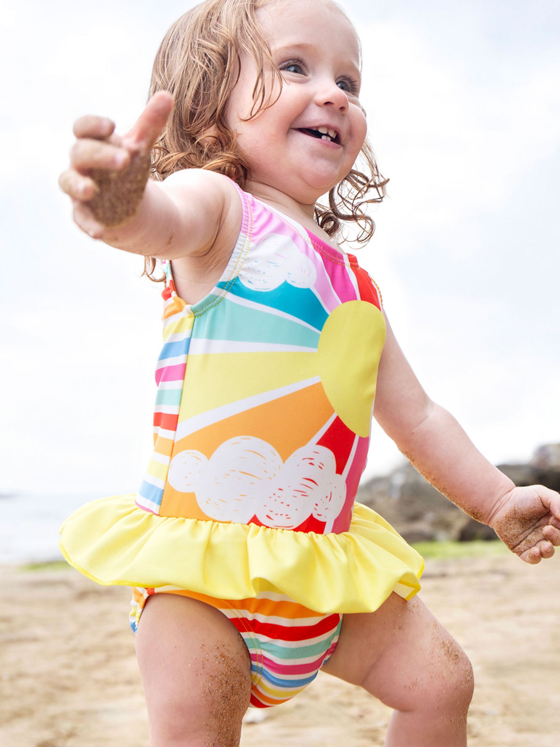 Frugi Baby Little Coral Swimsuit, Seaside Stripe/Sunshine Blue, 0-6 months