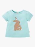 Frugi Baby Evie Organic Cotton Rabbit Applique T-Shirt, Spring Mint Marl, Spring Mint Marl