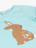 Frugi Baby Evie Organic Cotton Rabbit Applique T-Shirt, Spring Mint Marl, Spring Mint Marl