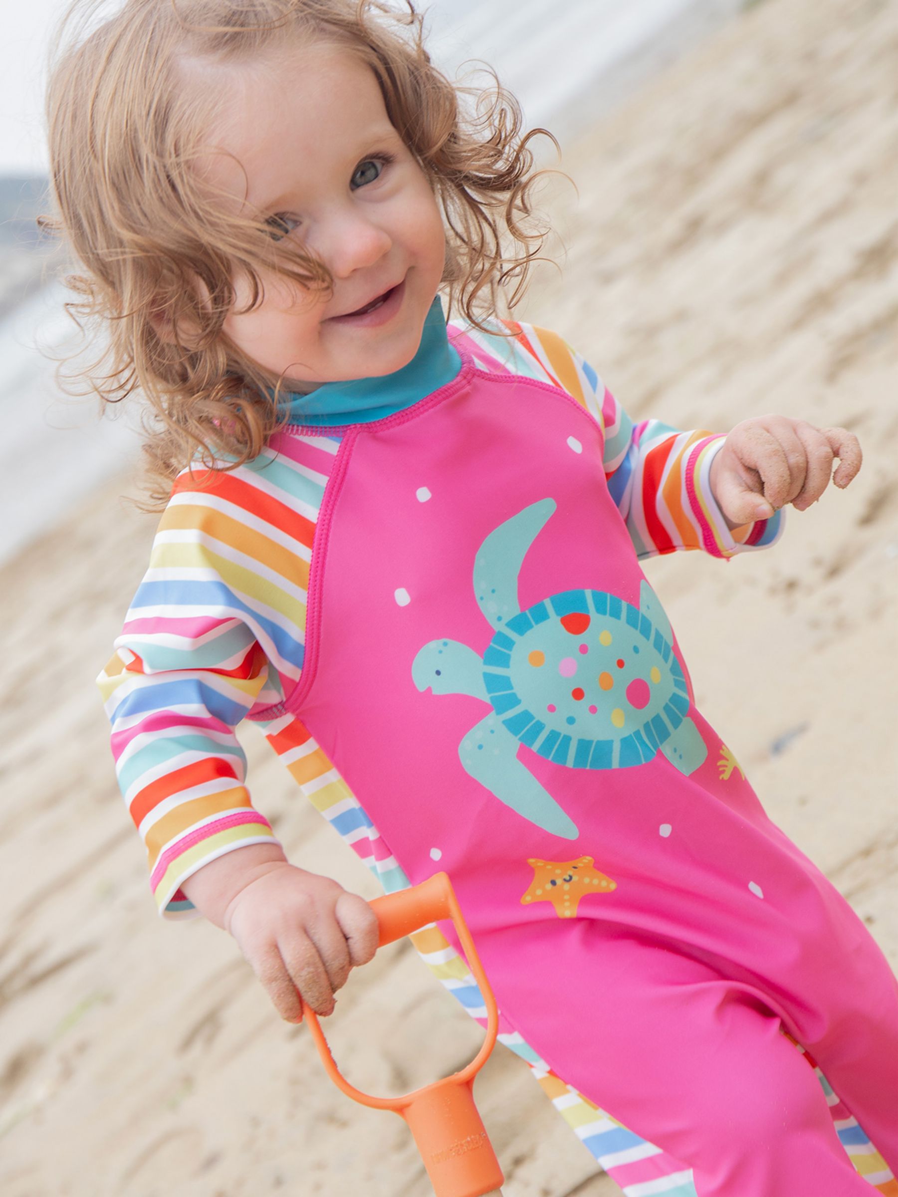 Frugi Baby Turtle Little Sun Safe Suit, Sea Sidestripe/Pink, 2-3 years