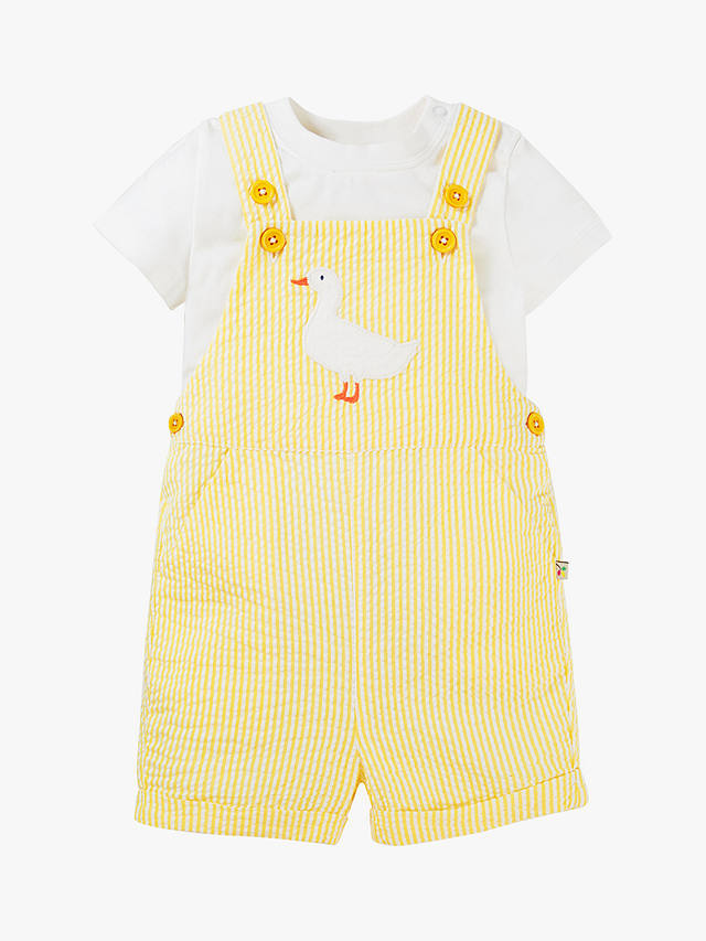 Frugi Baby Godrevy Organic Cotton Duck Applique Dungaree Outfit, Dandelion/White