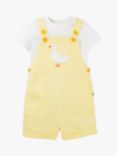 Frugi Baby Godrevy Organic Cotton Duck Applique Dungaree Outfit, Dandelion/White
