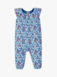 Frugi Baby Eula Organic Cotton Blend Floral Fun Playsuit, Blue/Multi, Blue/Multi