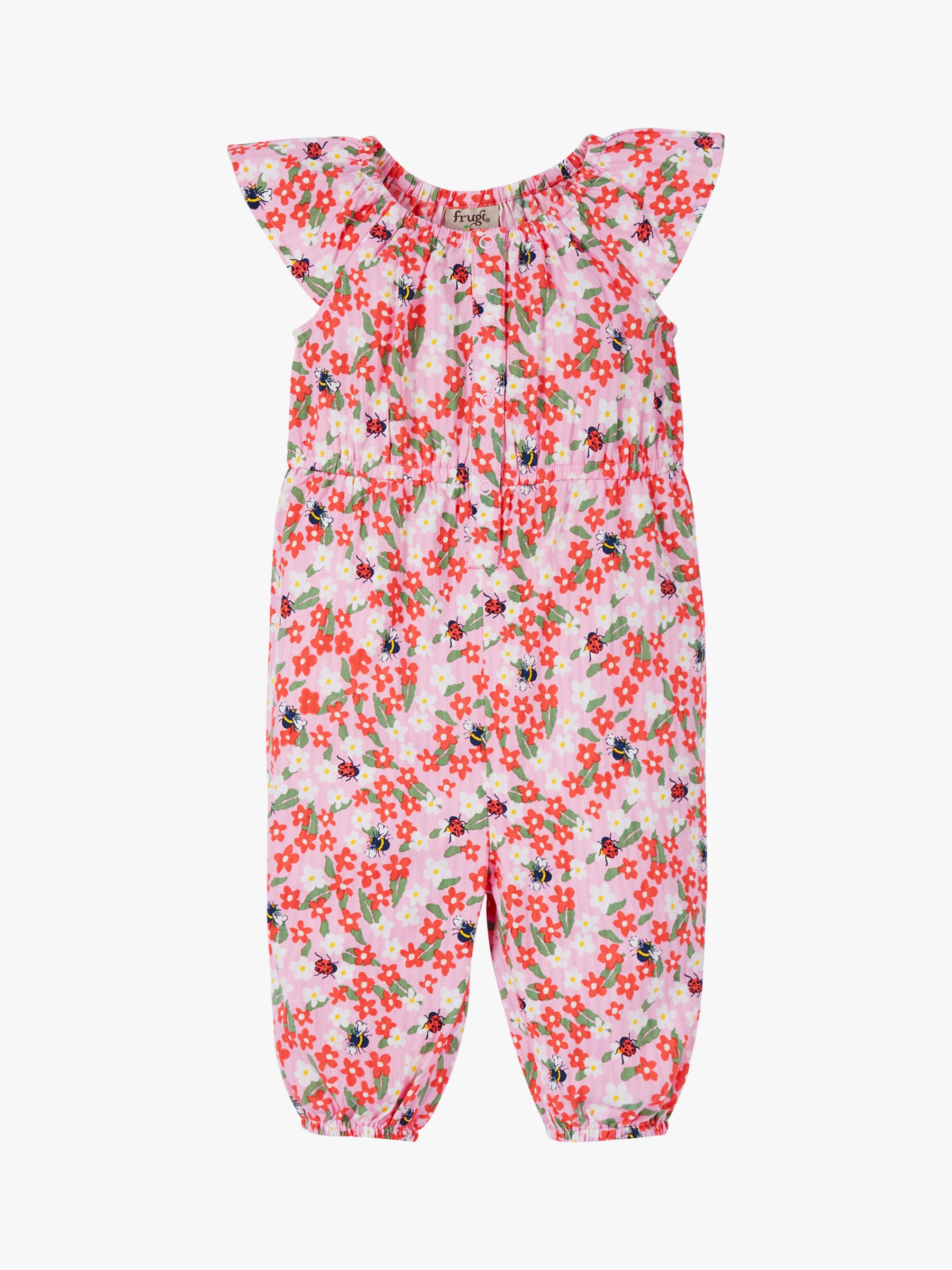 Frugi Baby Martha Organic Cotton Floral Fun Playsuit, Pink/Multi, 12-18 months