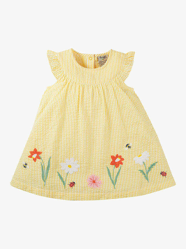 Frugi Baby Devon Dandelion Seersucker Body Dress, Yellow/Multi