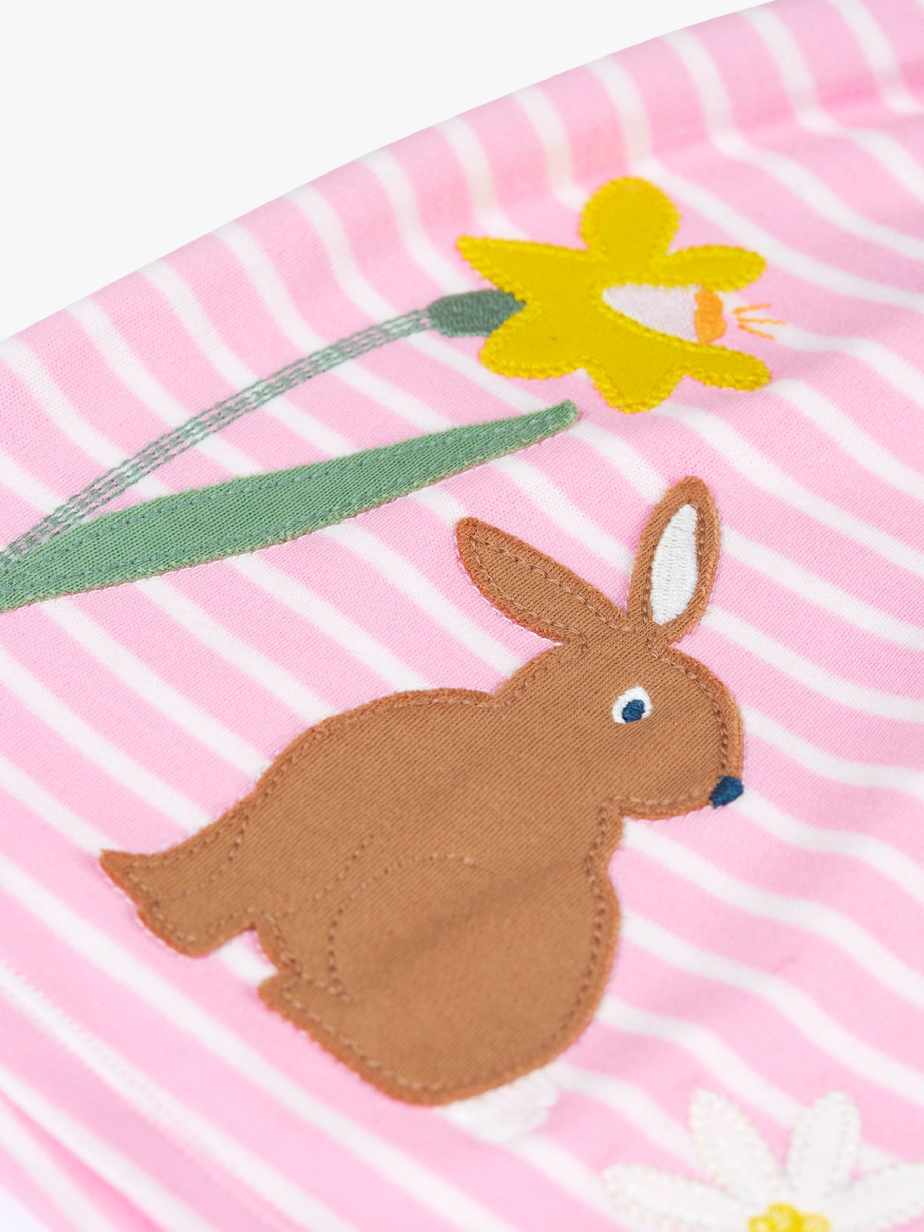 Frugi Baby Bobby Organic Cotton Breton Rabbit Applique Dress, Pink/Multi, 0-3 months