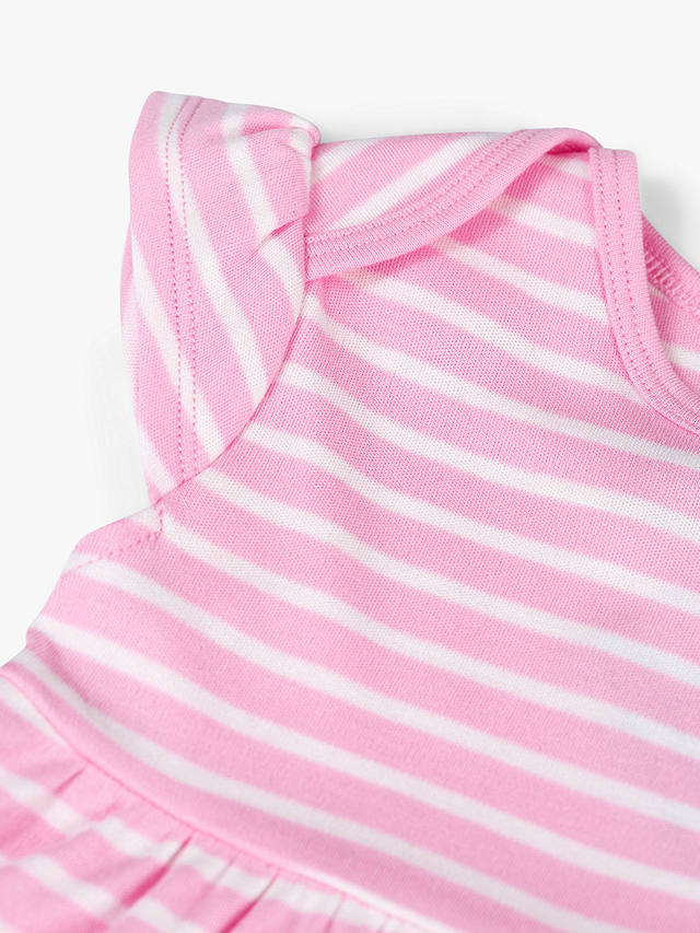 Frugi Baby Bobby Organic Cotton Breton Rabbit Applique Dress, Pink/Multi