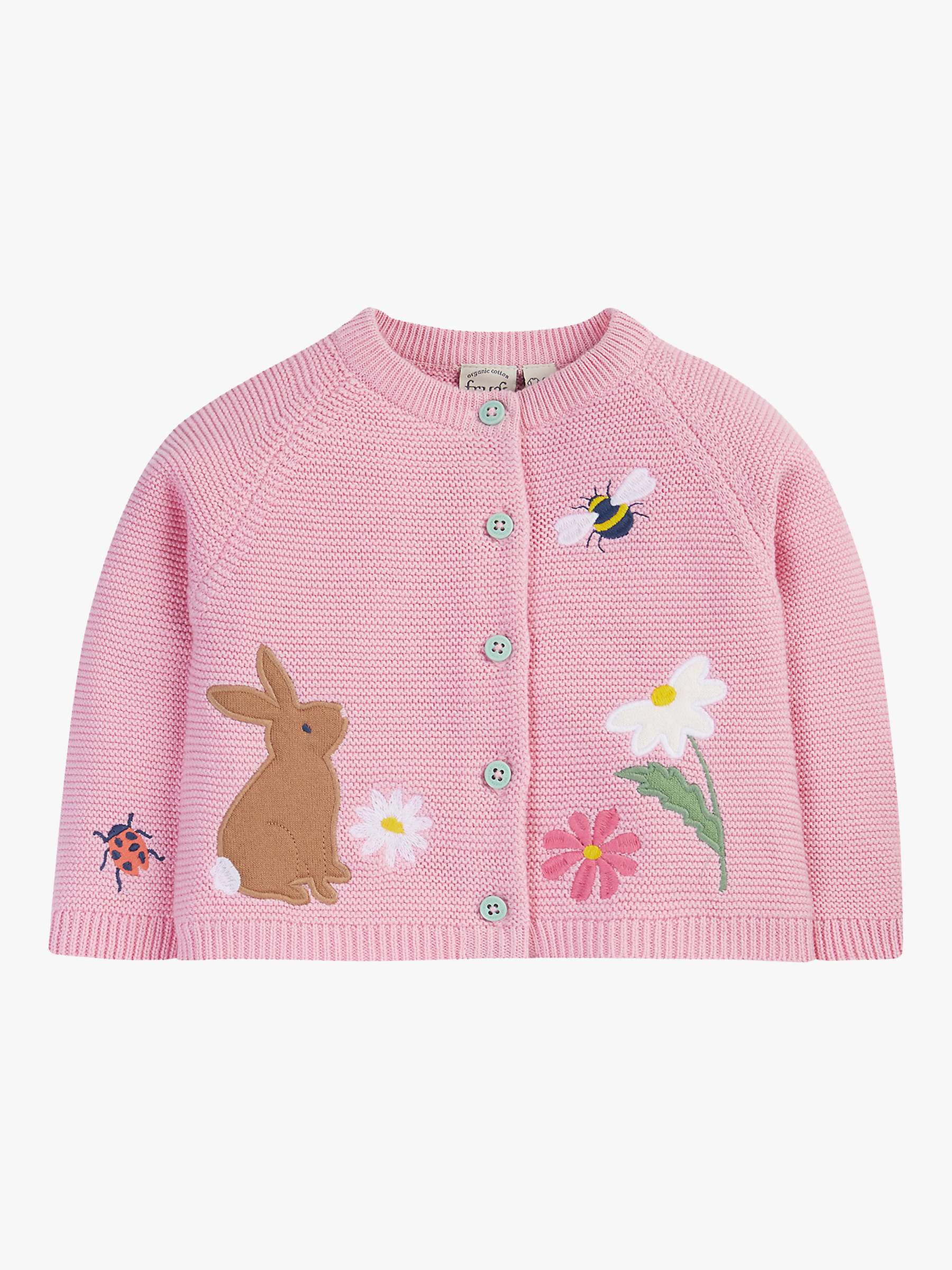 Buy Frugi Baby Colby Organic Cotton Rabbit Applique Cardigan, Pink Online at johnlewis.com