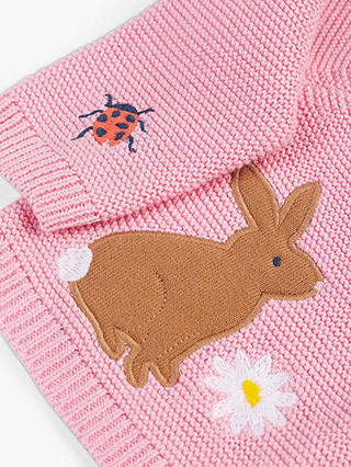 Frugi Baby Colby Organic Cotton Rabbit Applique Cardigan, Pink