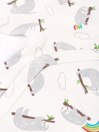 Frugi Baby Shay Organic Cotton Sleepy Sloths Bodysuits, Pack of 2, Soft White/Multi