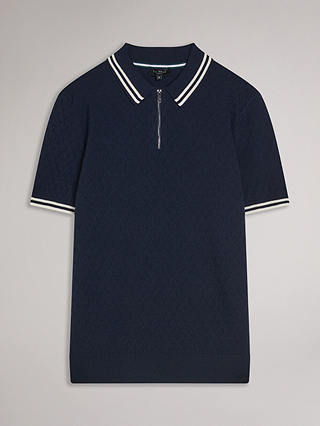 Ted Baker Mahani Short Sleeve T Stitched Half Zip Polo Shirt, Navy
