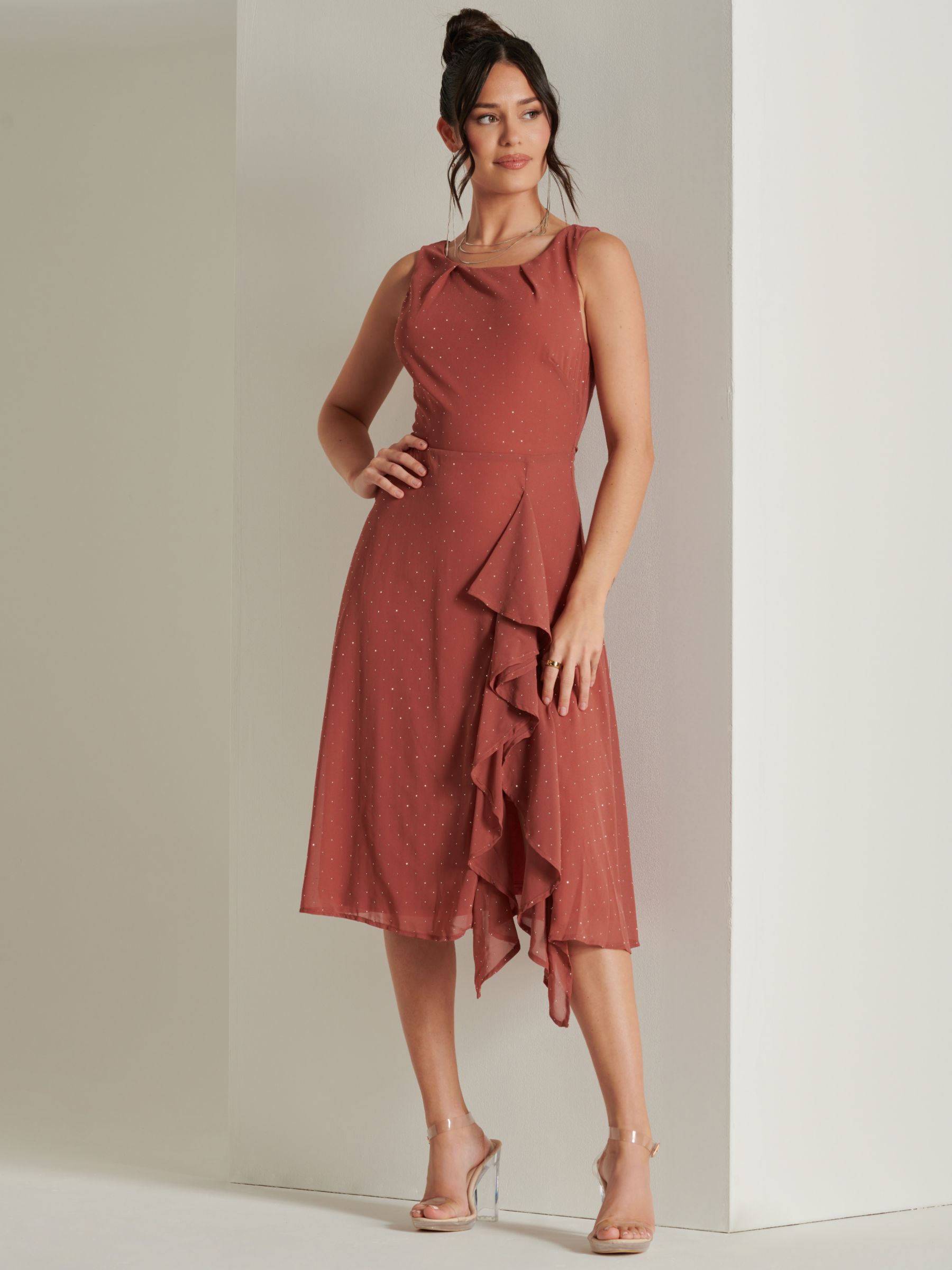 Buy Jolie Moi Embellished Chiffon Midi Dress, Rust Online at johnlewis.com