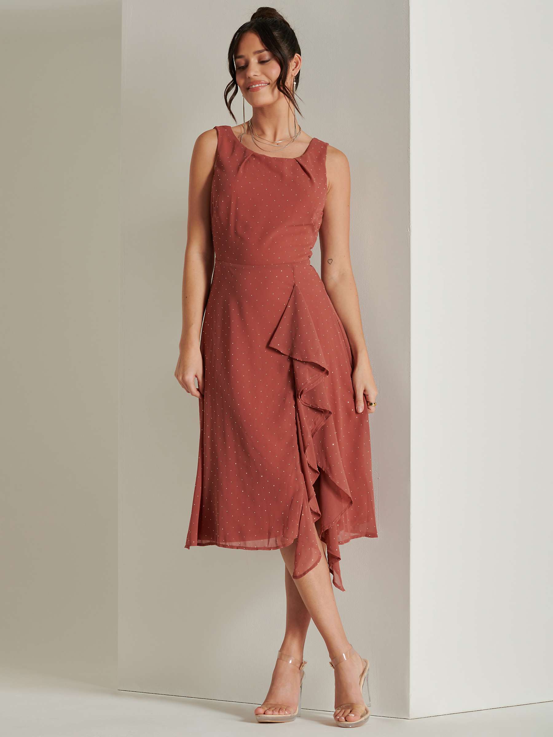 Buy Jolie Moi Embellished Chiffon Midi Dress, Rust Online at johnlewis.com