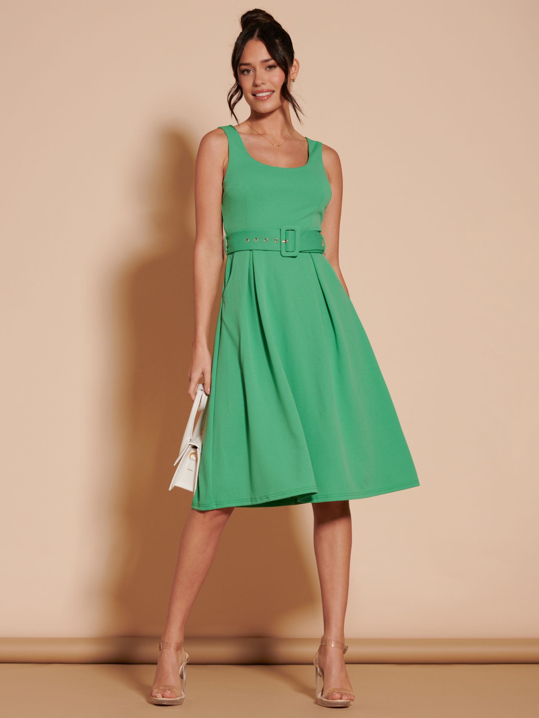 Jolie Moi Belted Swing Midi Dress, Green, 8