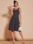 Jolie Moi Polka Dot Swing Belted Midi Dress, Navy