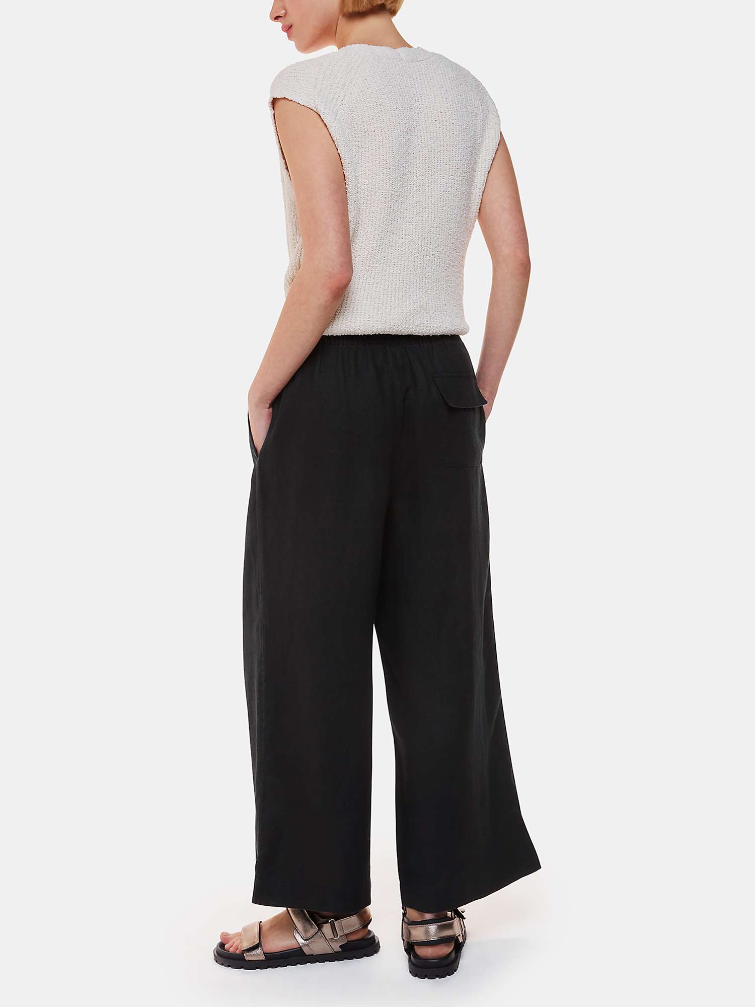 Buy Whistles Linen Wide Leg Pocket Trousers, Black Online at johnlewis.com