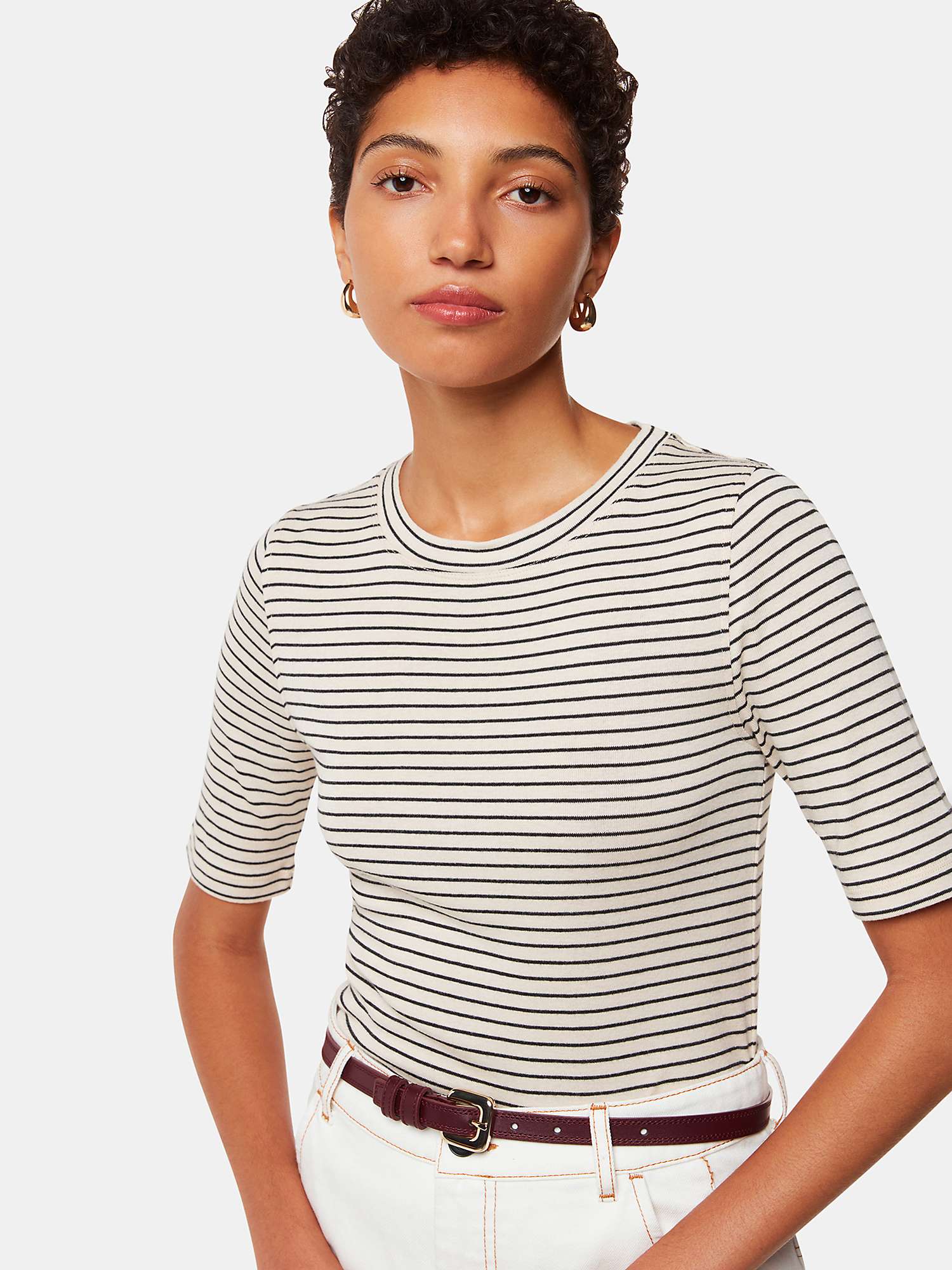 Buy Whistles Slim Fit Stripe T-Shirt, Navy/Off White Online at johnlewis.com