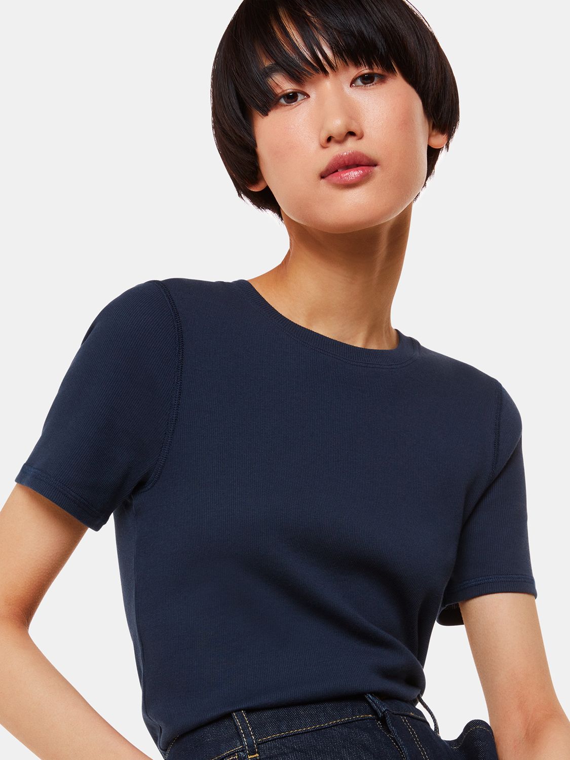 Buy Whistles Ultimate Ribbed Crew Neck T-Shirt, Navy Online at johnlewis.com
