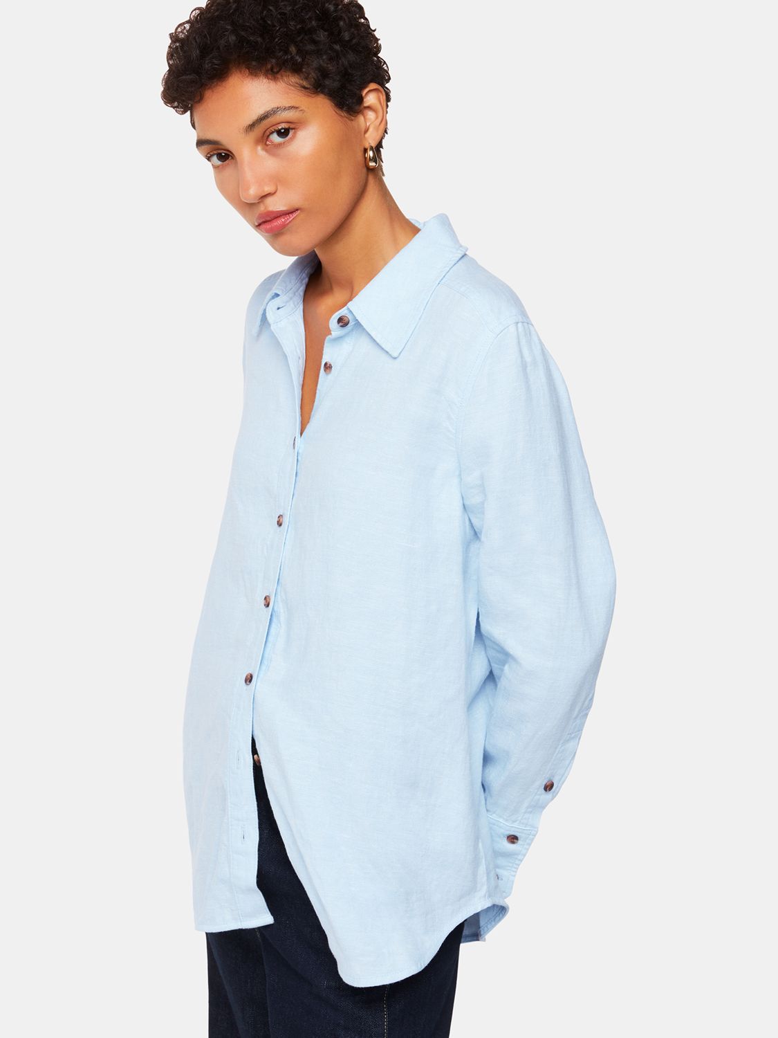 Whistles Relaxed Fit Linen Shirt, Blue, 10