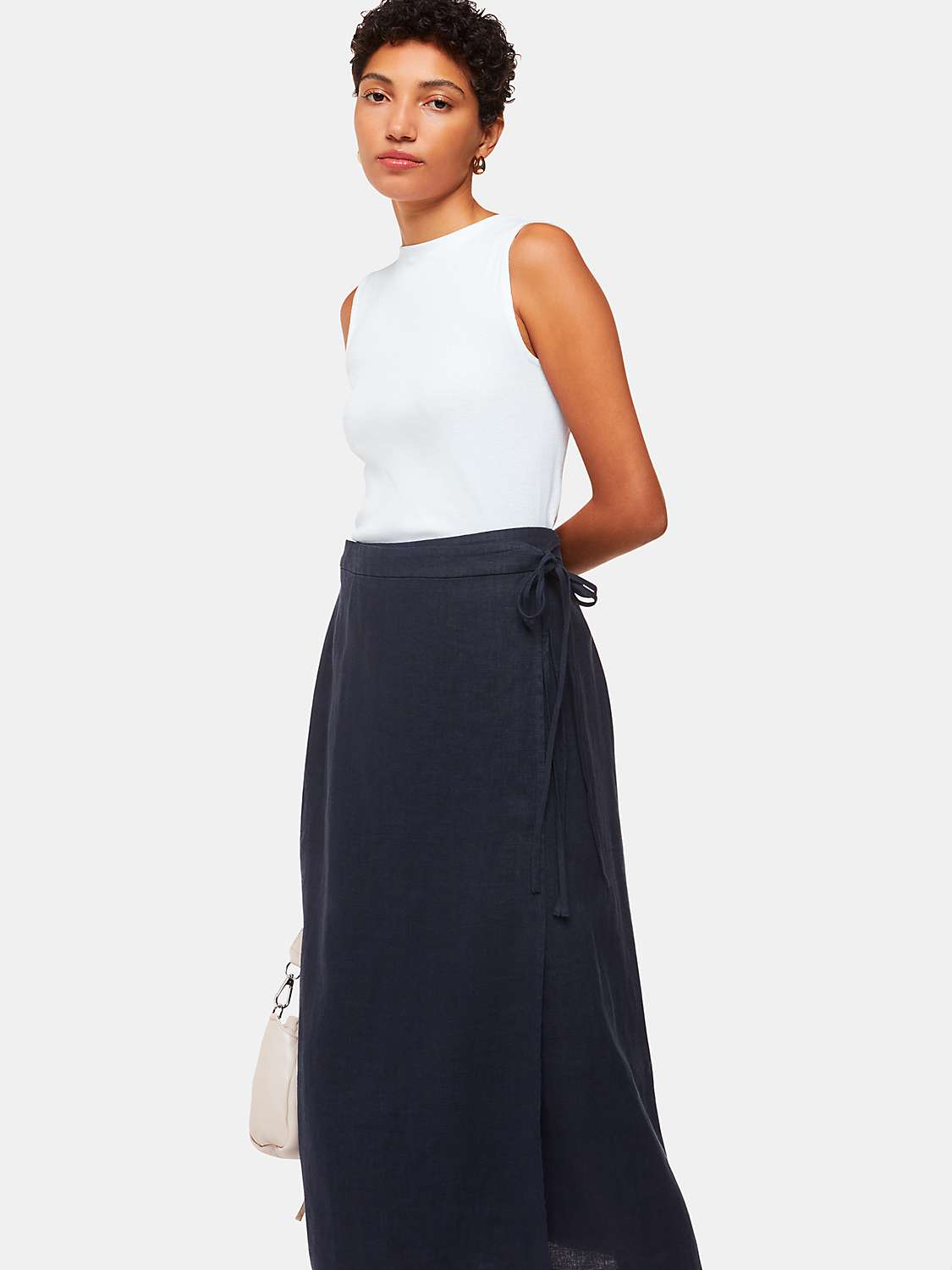 Buy Whistles Linen Wrap Midi Skirt, Navy Online at johnlewis.com
