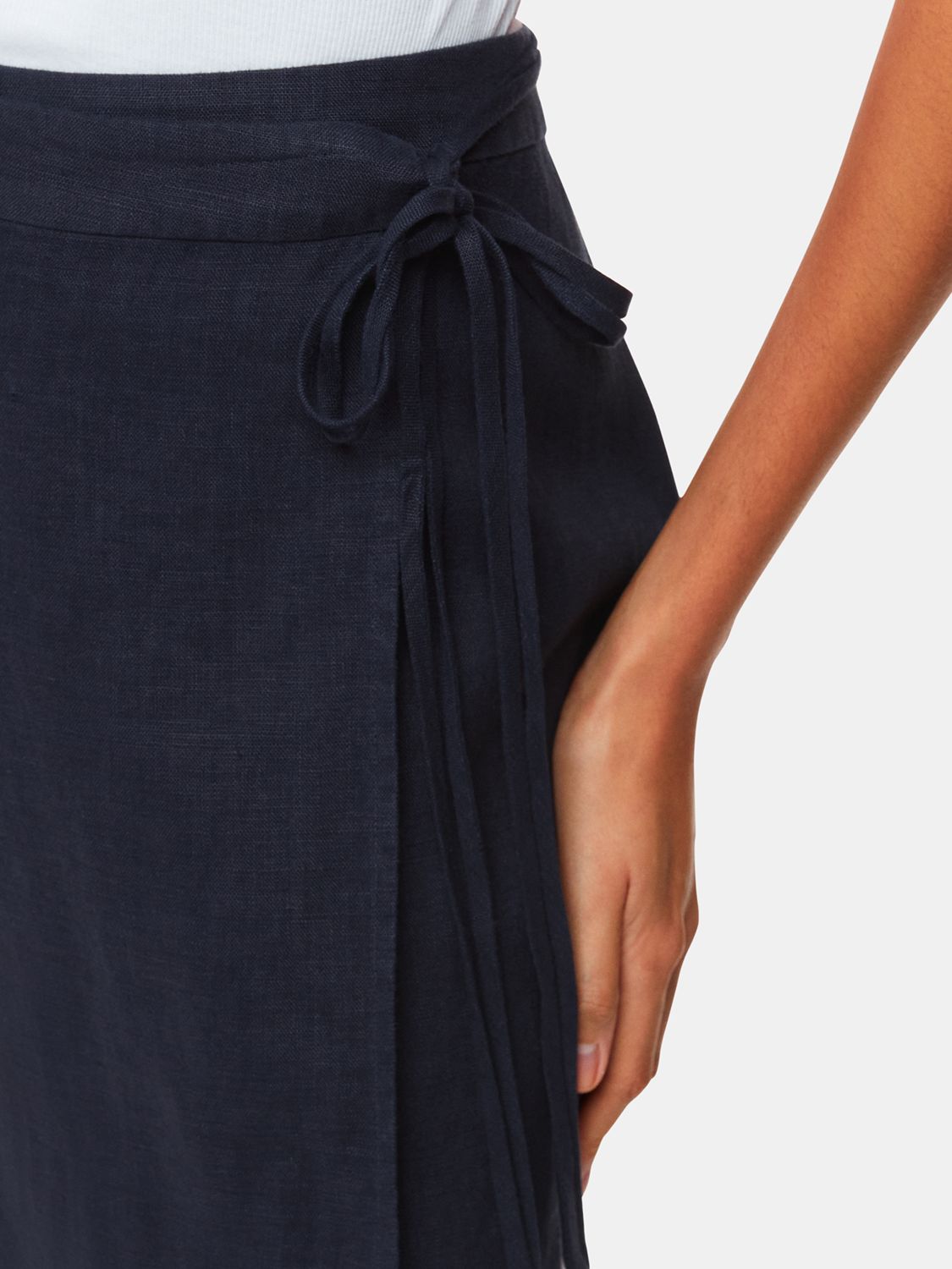 Whistles Linen Wrap Midi Skirt, Navy, 6