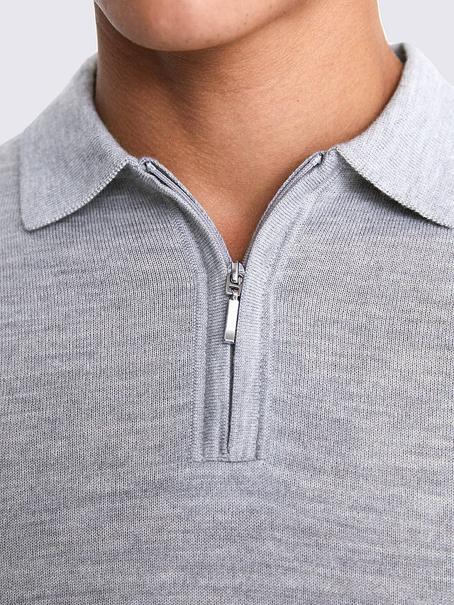Moss Merino Blend Quarter Zip Polo Shirt, Grey