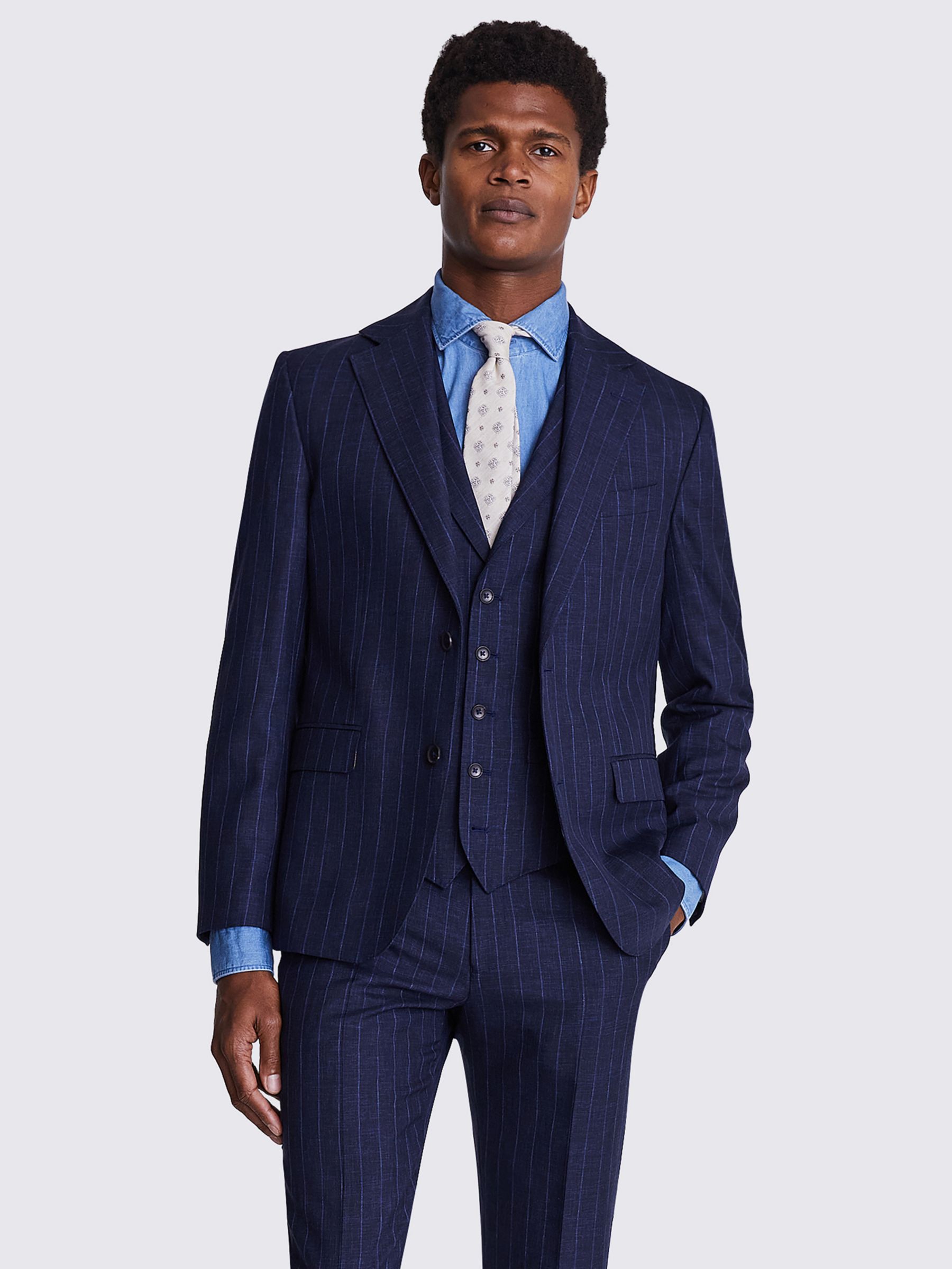 Moss x Barberis Italian Tailored Fit Pinstripe Wool Suit Jacket, Navy at  John Lewis & Partners