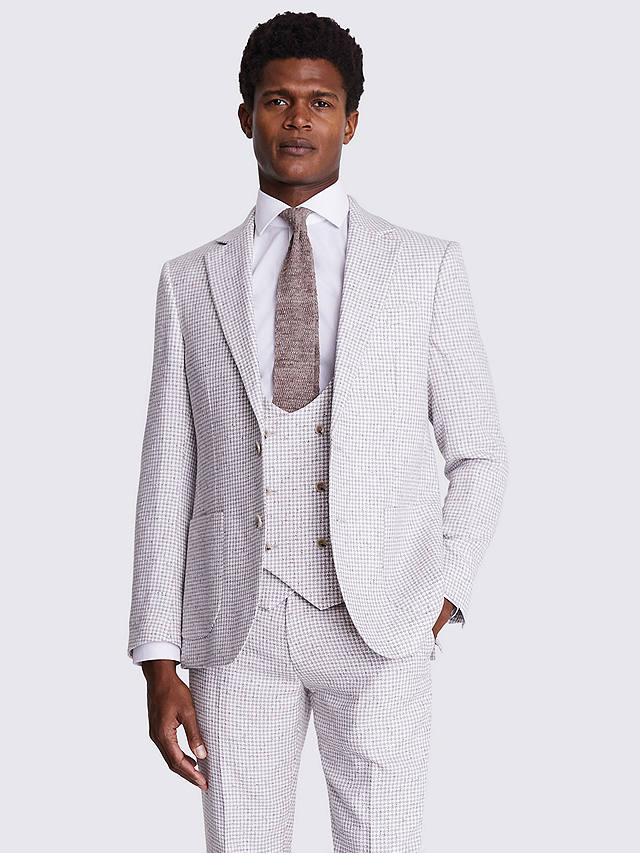Moss Tailored Houndstooth Suit Jacket, Beige