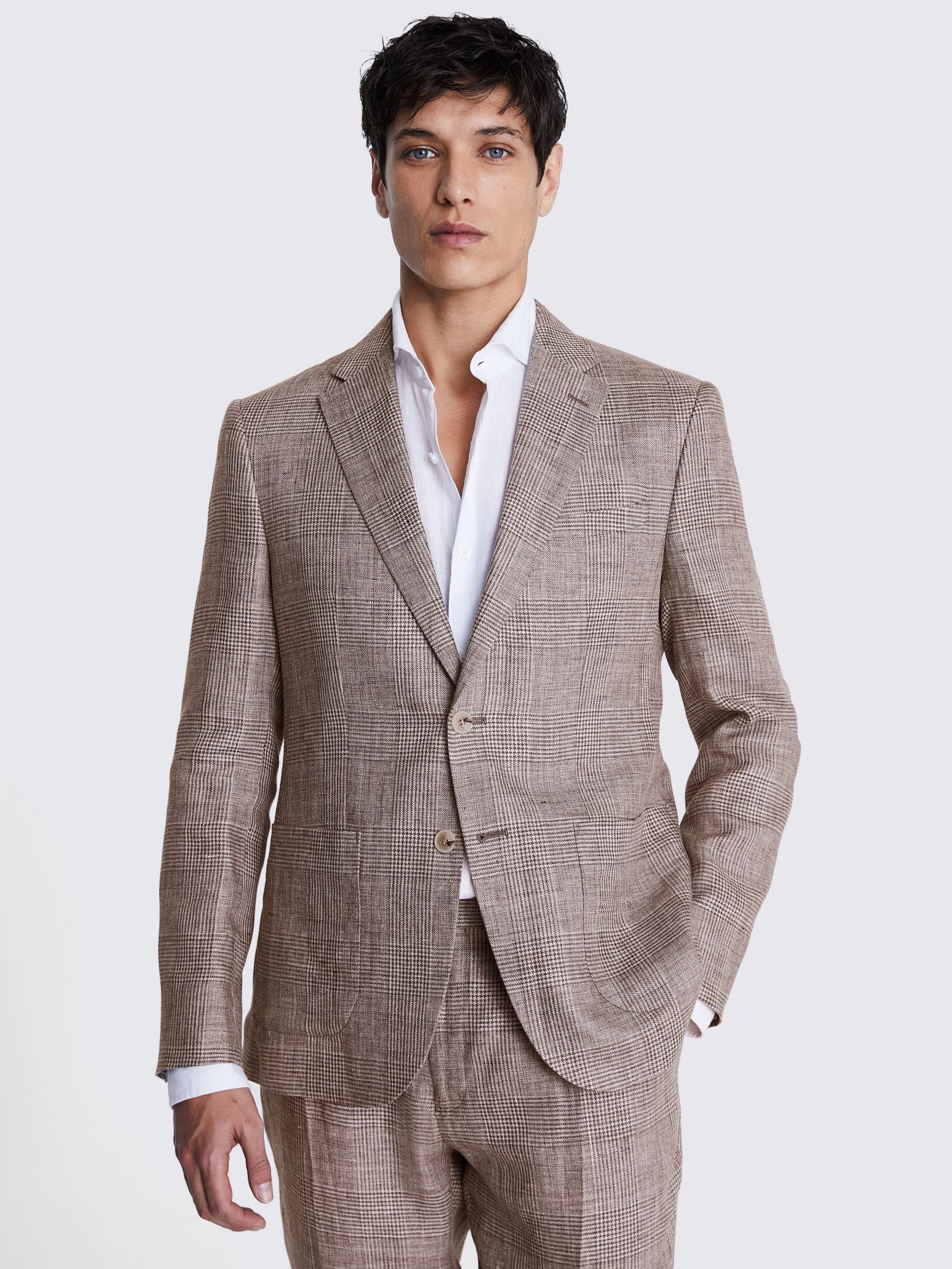 Buy Moss Slim Fit Check Linen Suit Jacket, Brown Online at johnlewis.com
