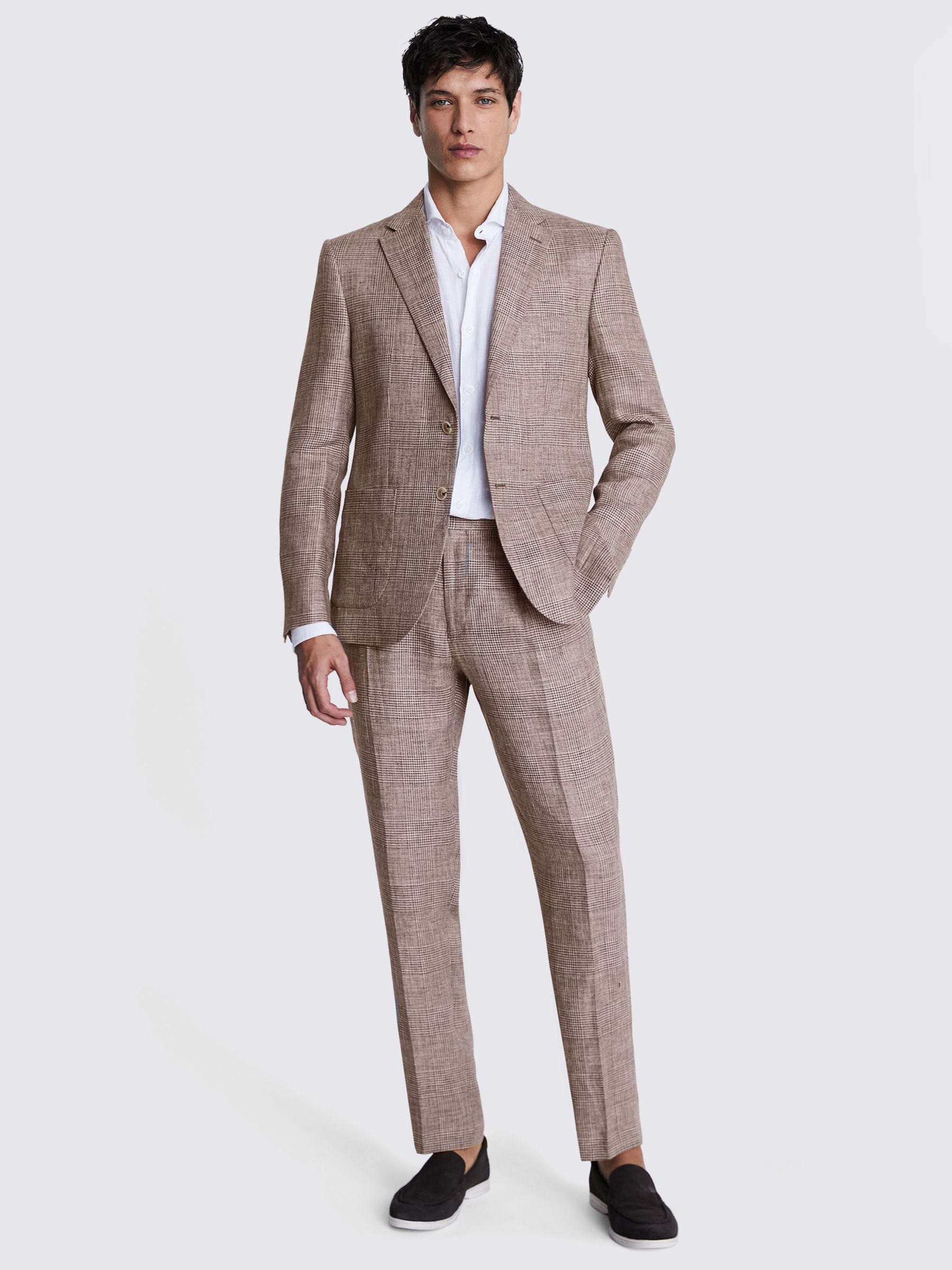 Moss Slim Fit Check Linen Suit Jacket, Brown, 48R