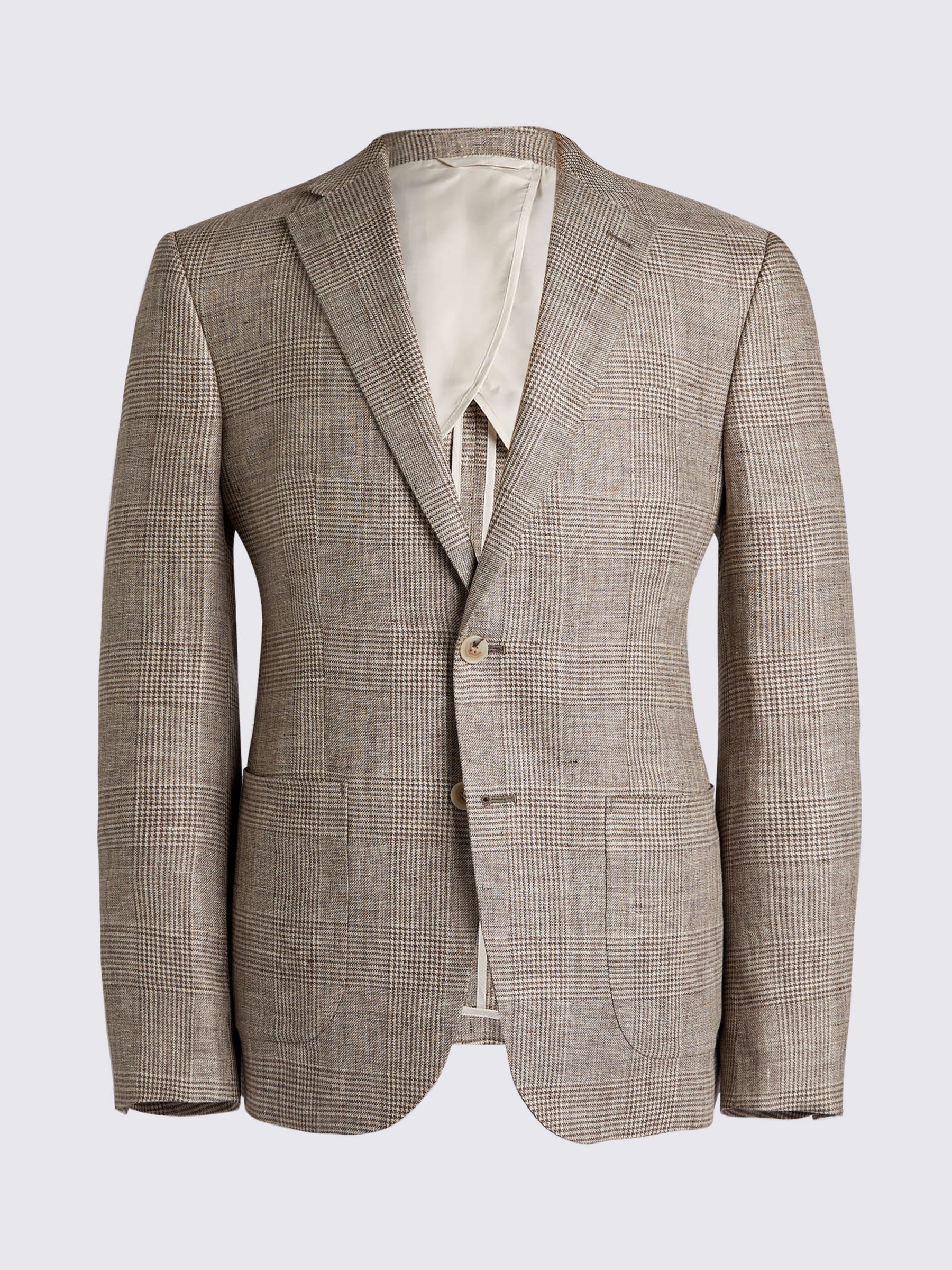Moss Slim Fit Check Linen Suit Jacket, Brown, 48R