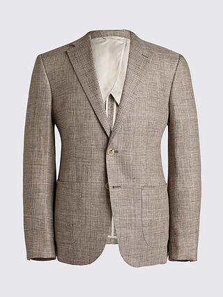 Moss Slim Fit Check Linen Suit Jacket, Brown