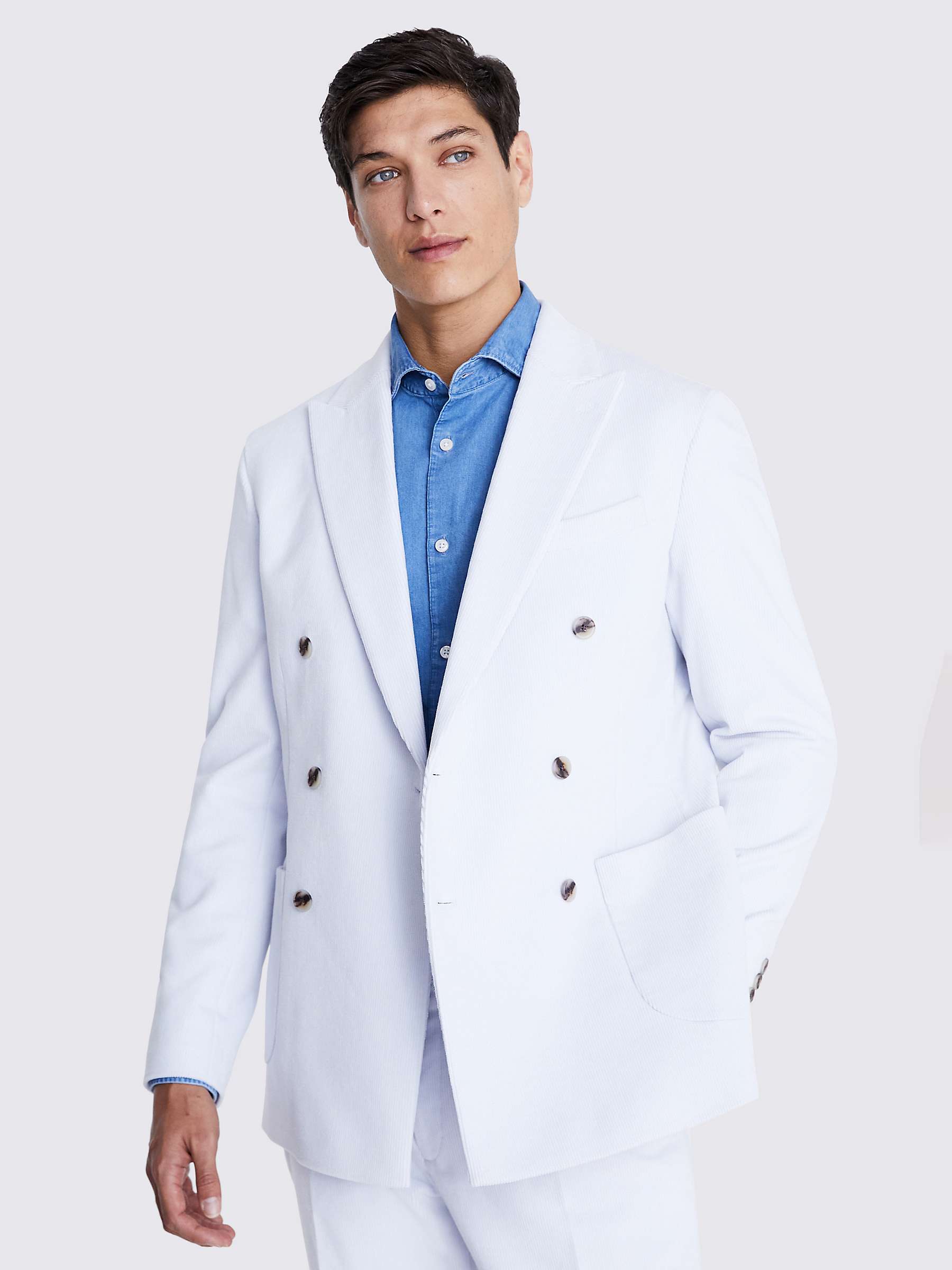 Buy Moss Tailored Fit Double Breasted Corduroy Suit Jacket, Light Blue Online at johnlewis.com