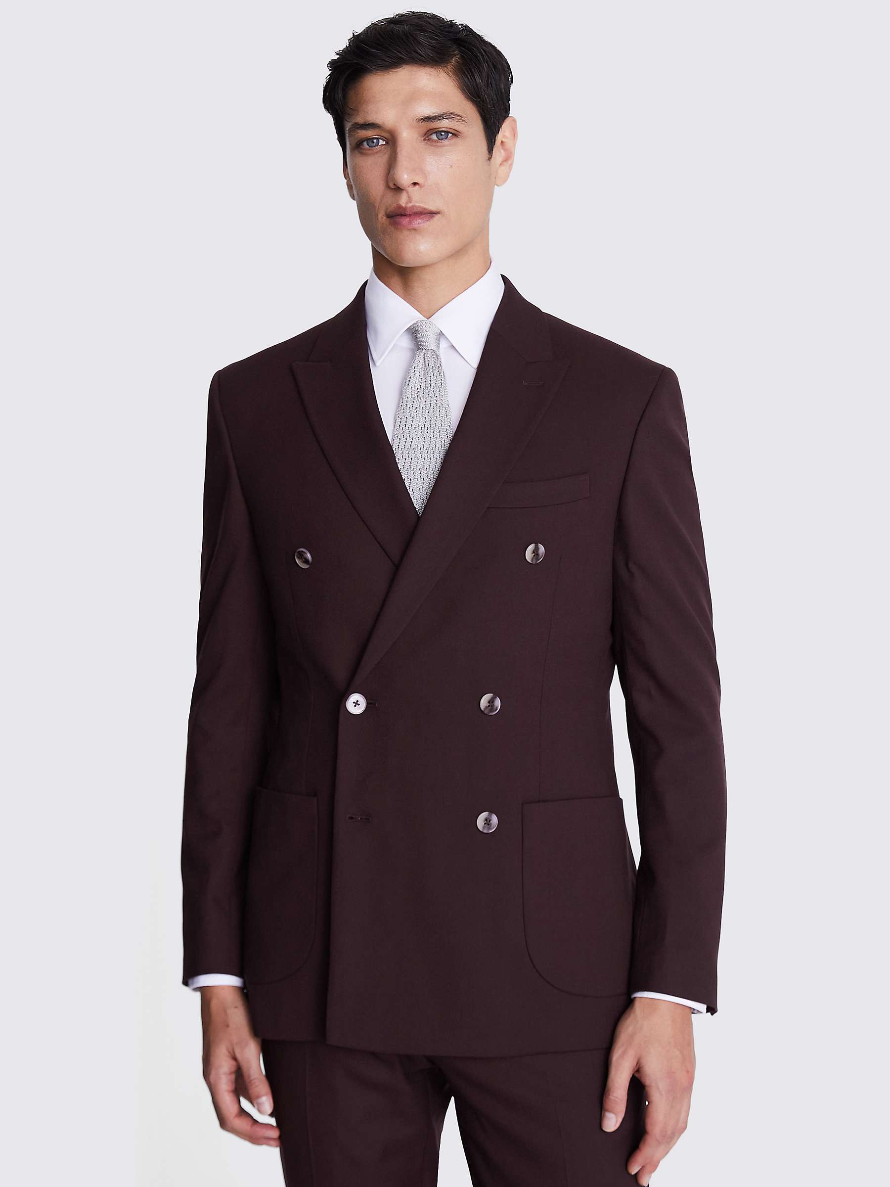 Buy Moss Tailored Fit Double Breasted Flannel Suit Jacket, Claret Online at johnlewis.com
