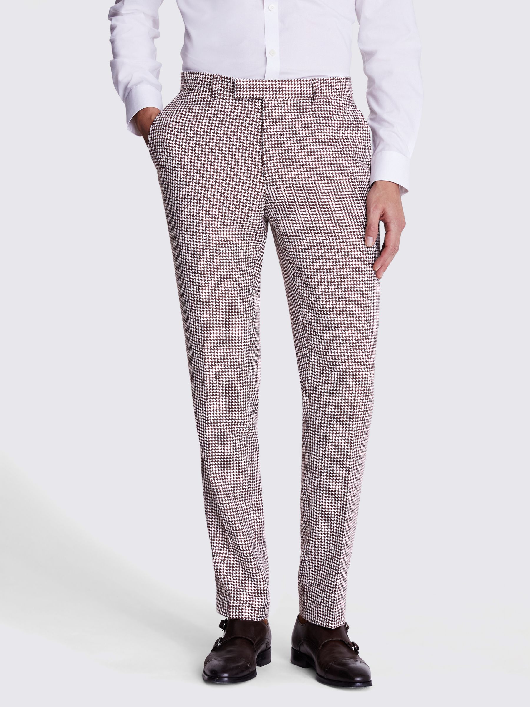 Moss Slim Fit Houndstooth Suit Trousers, Copper/White, 38L