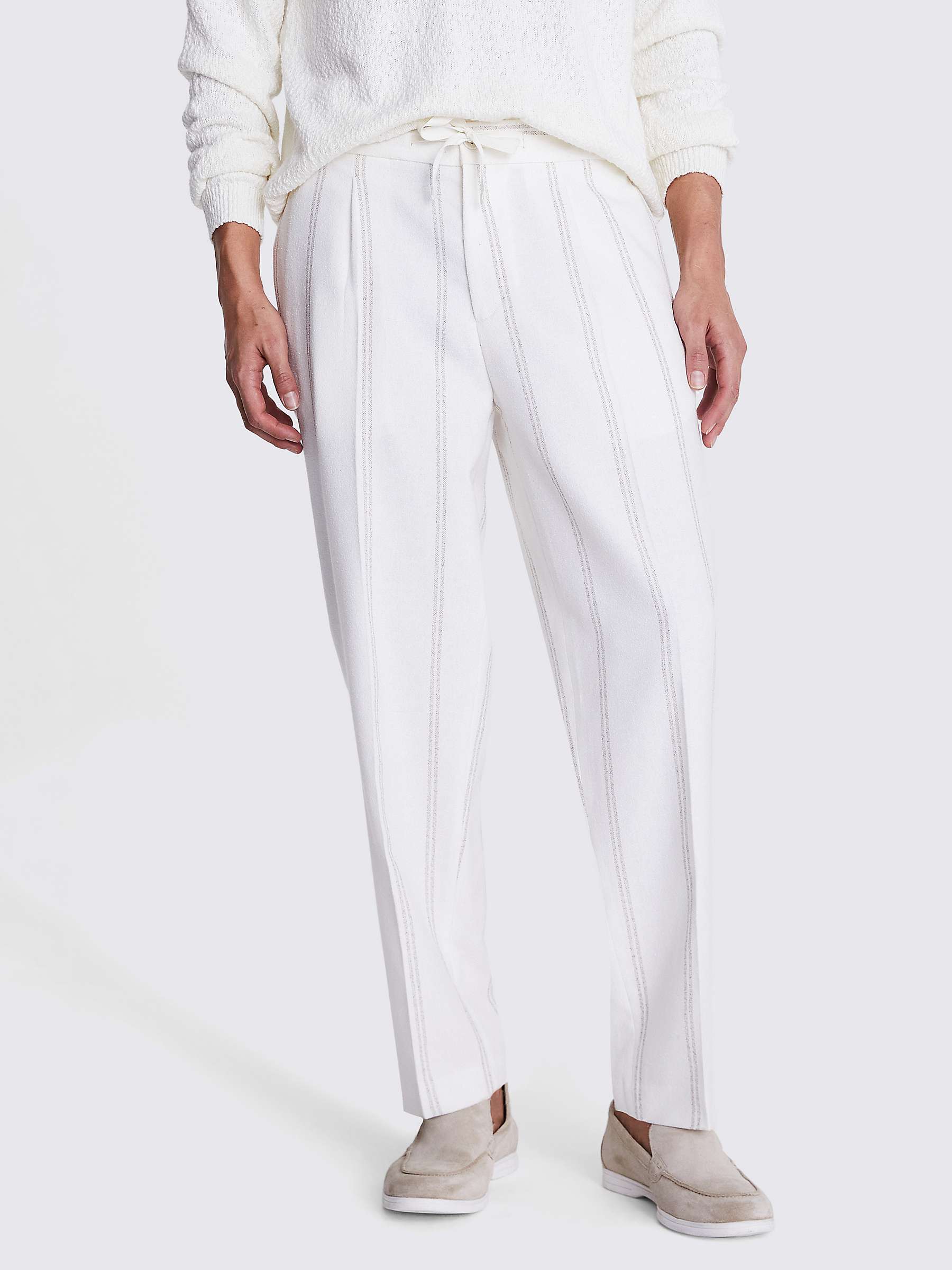 Buy Moss Striped Cotton Linen Blend Relaxed Trousers, Ecru/Grey Online at johnlewis.com