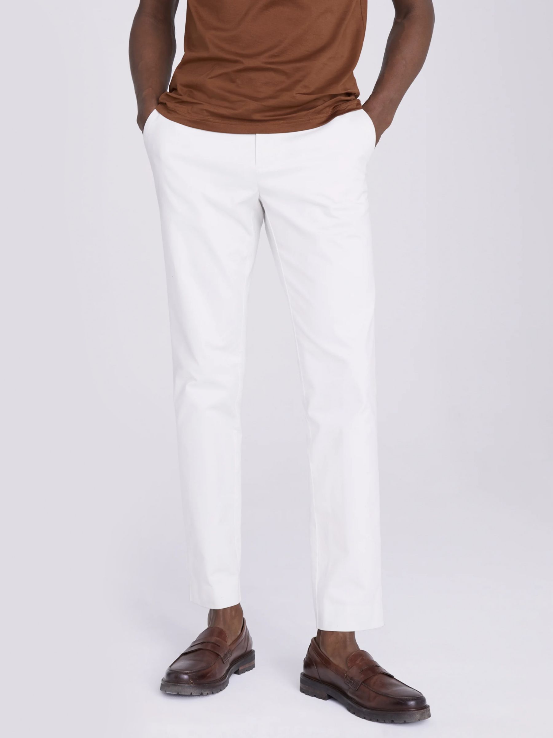 Moss Slim Fit Organic Cotton Stretch Chinos, White at John Lewis & Partners