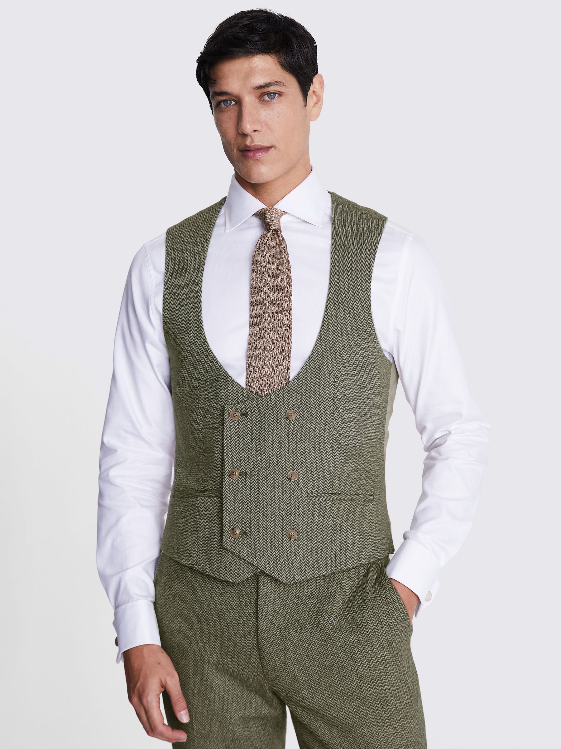 Buy Moss Slim Fit Herringbone Tweed Waistcoat, Sage Online at johnlewis.com