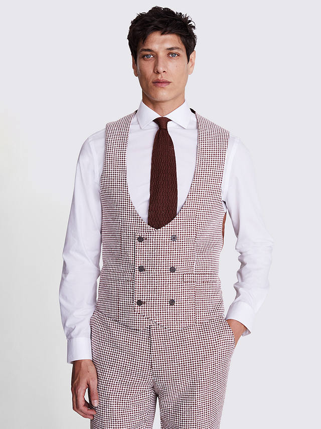 Moss Slim Fit Houndstooth Waistcoat, Copper/White