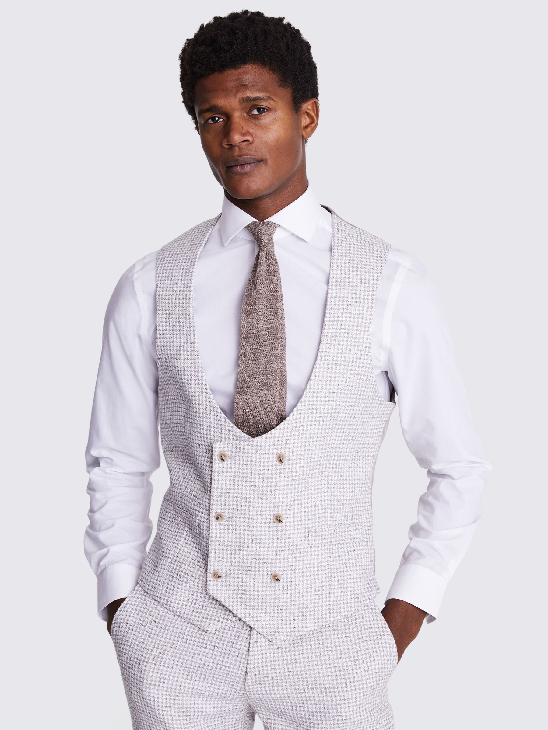 Buy Moss Tailored Fit Houndstooth Waistcoat, Taupe/White Online at johnlewis.com