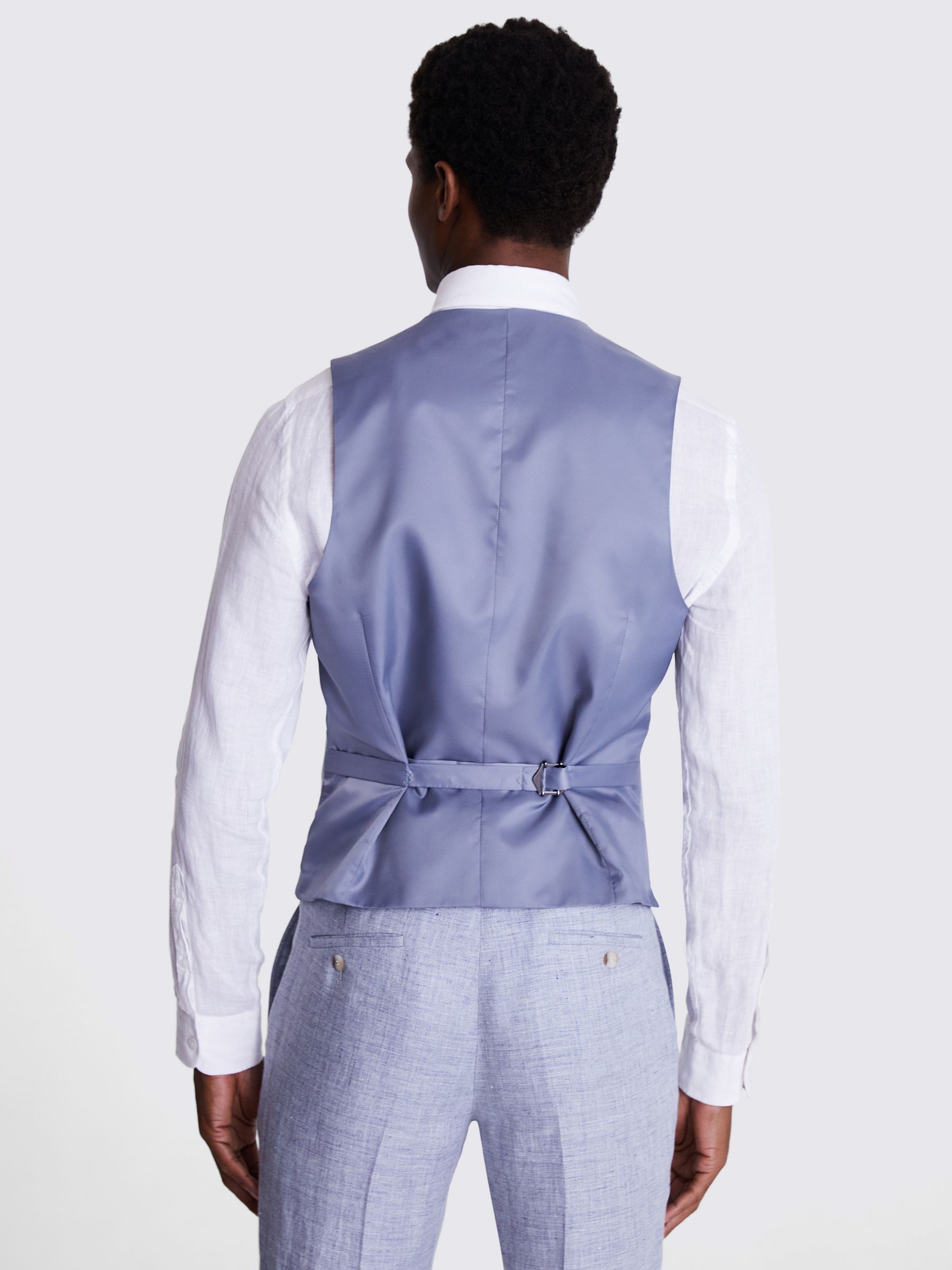 Moss Tailored Fit Linen Waistcoat, Light Blue, 36R