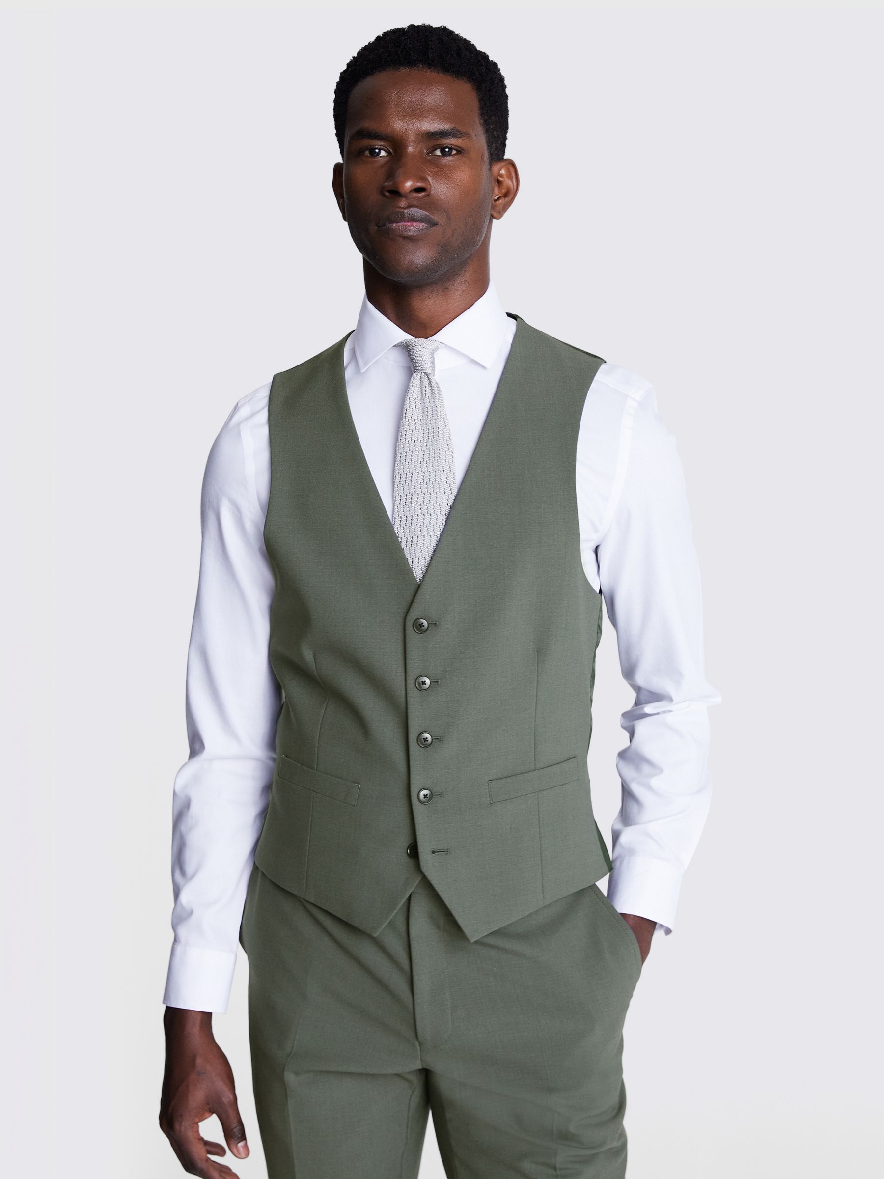 Moss x DKNY Slim Fit Wool Blend Waistcoat, Sage Green, 46R
