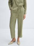 Mango Linen Cropped Trousers, Green