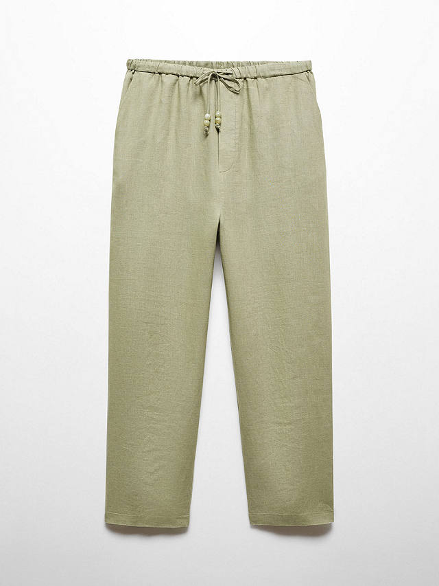 Mango Linen Cropped Trousers, Green